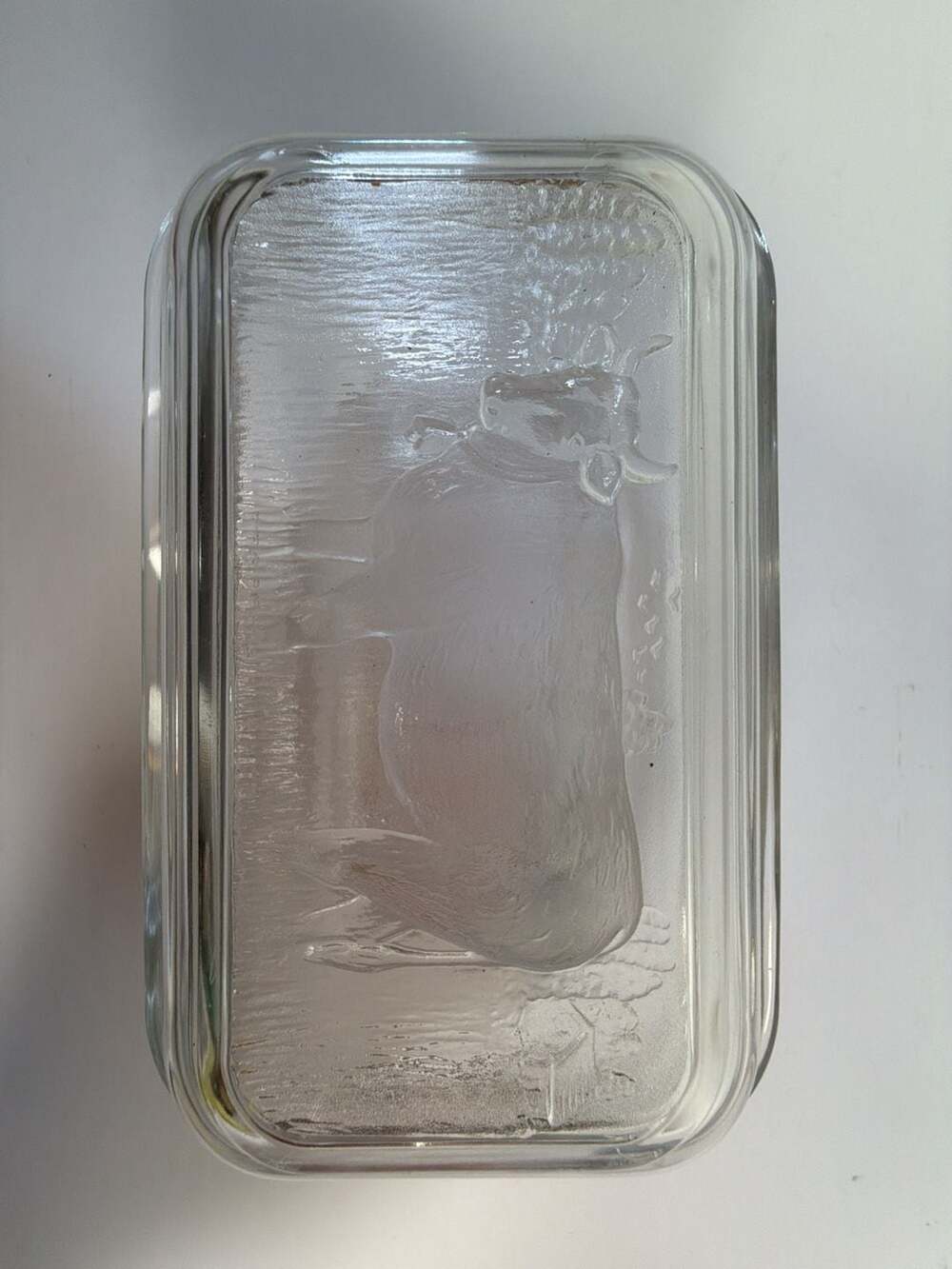 Arcoroc France Clear Glass Butter Dish‎ with Cow Motif